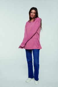 Female model in long-sleeve t-shirt