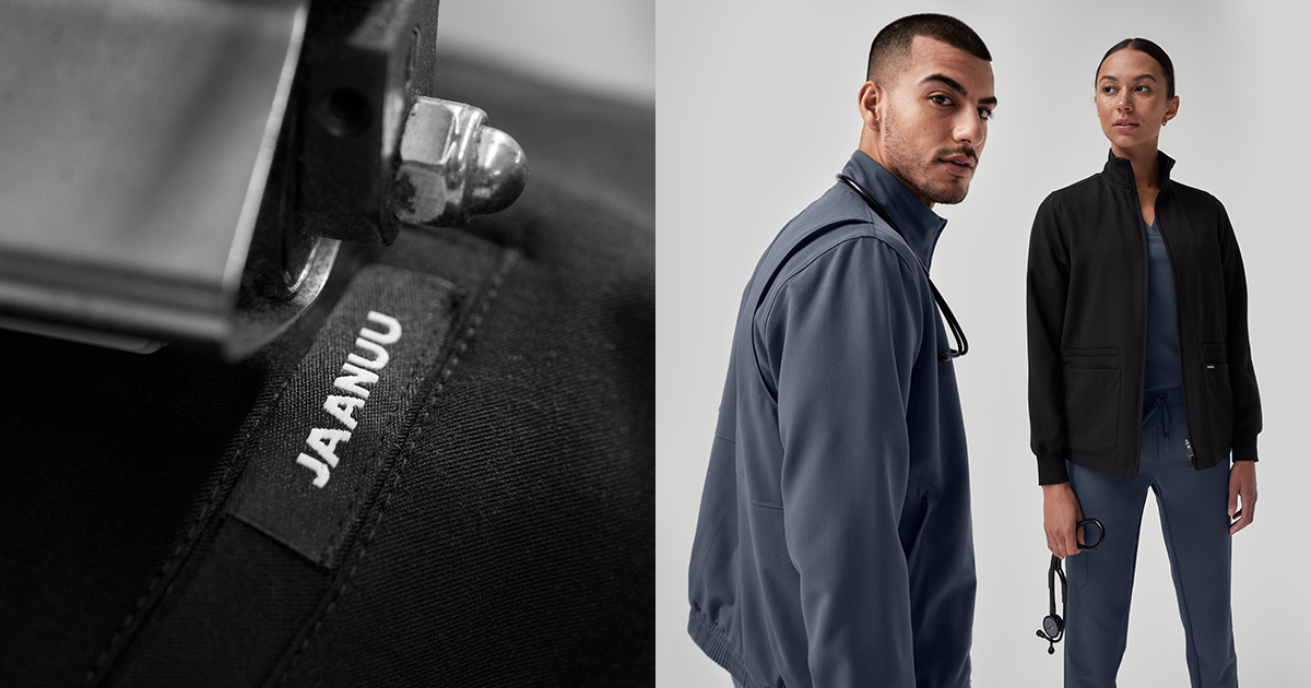 Jaanuu models wearing medical apparel scrubs