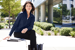 Career woman wear blank apparel for decorators