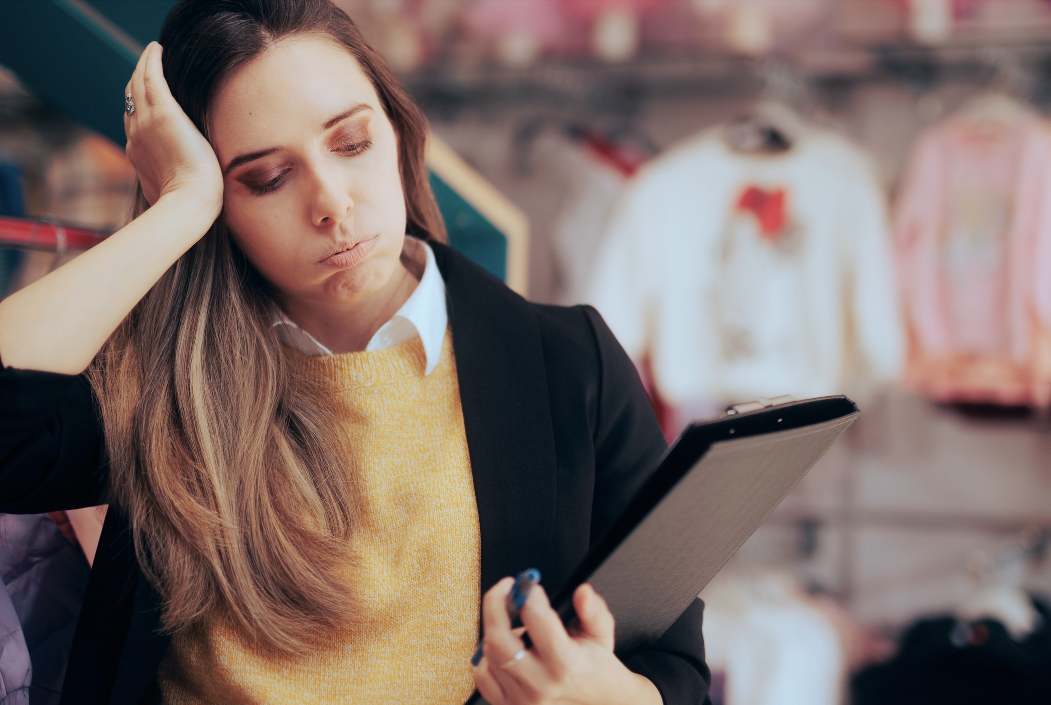 Decorated apparel shop owner in a rut